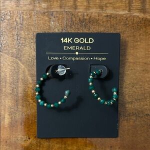 14K Gold Emerald Hoop Earrings